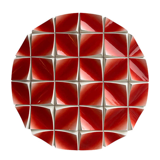 Modern 3D Red Geometric Relief Wall Art, Large Round Wood Sculpture, Abstract Panel Artwork for Living Room Bedroom, Textured Contemporary Home Decor