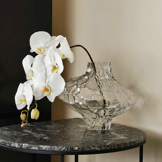 Valley Stream Art Transparent Glass Vase, Modern Minimalist Creative Flower Vessel with Textured Pattern for Boutique Hotel Showroom Decor