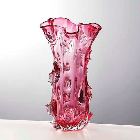 Dreamy Rose Pink Art Glass Vase, Creative Sculptural Flower Vessel for Weddings & Living Room, Decorative Art Piece & Gift