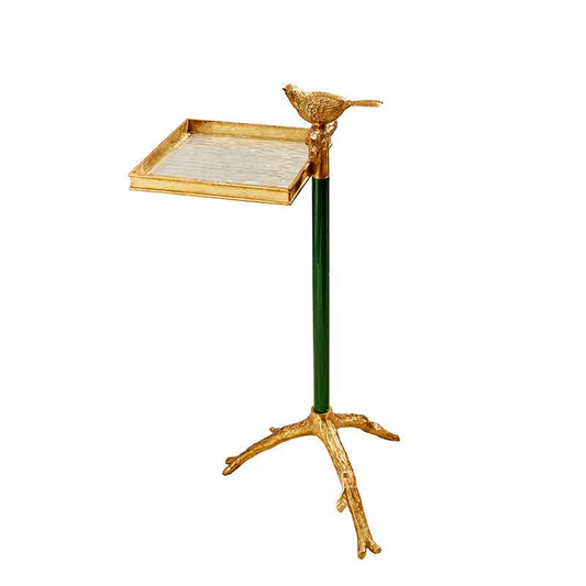 Luxury Brass Accent Side Table, Artistic Gold Sofa End Table with Bird Motif, Living Room Leisure Tea Table