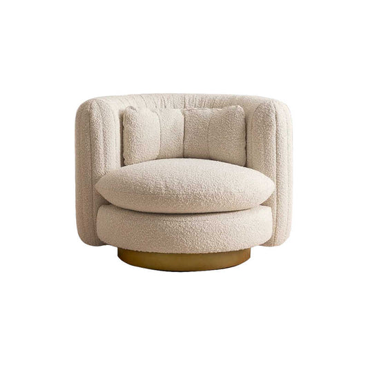 Luxury Boucle Designer Club Chair – Minimalist Modern Swivel Lounge Accent, Plush Teddy Fabric Single Sofa, Beige