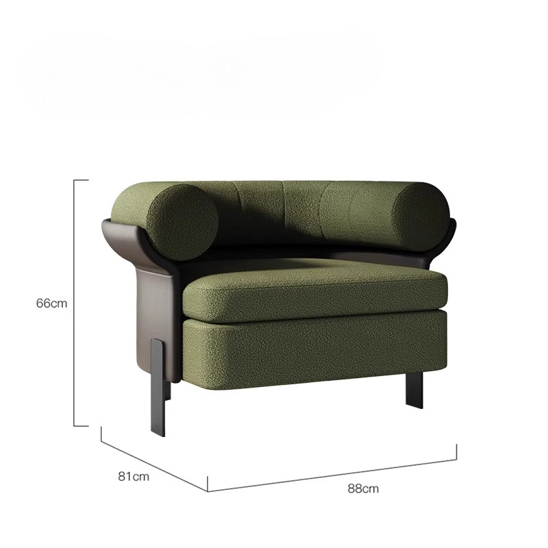 Modern Green Boucle Lounge Chair, Designer Single Armchair with Napa Leather Accent, Contemporary Minimalist Sofa for Living Room, Reception, Hotel Suite