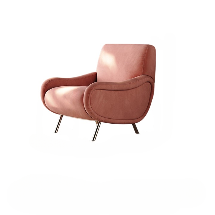 Blush Pink Accent Chair, French Style Upholstered Lounge Armchair with Metal Legs, Modern Single Sofa Chair for Living Room, Bedroom and Reading Nook