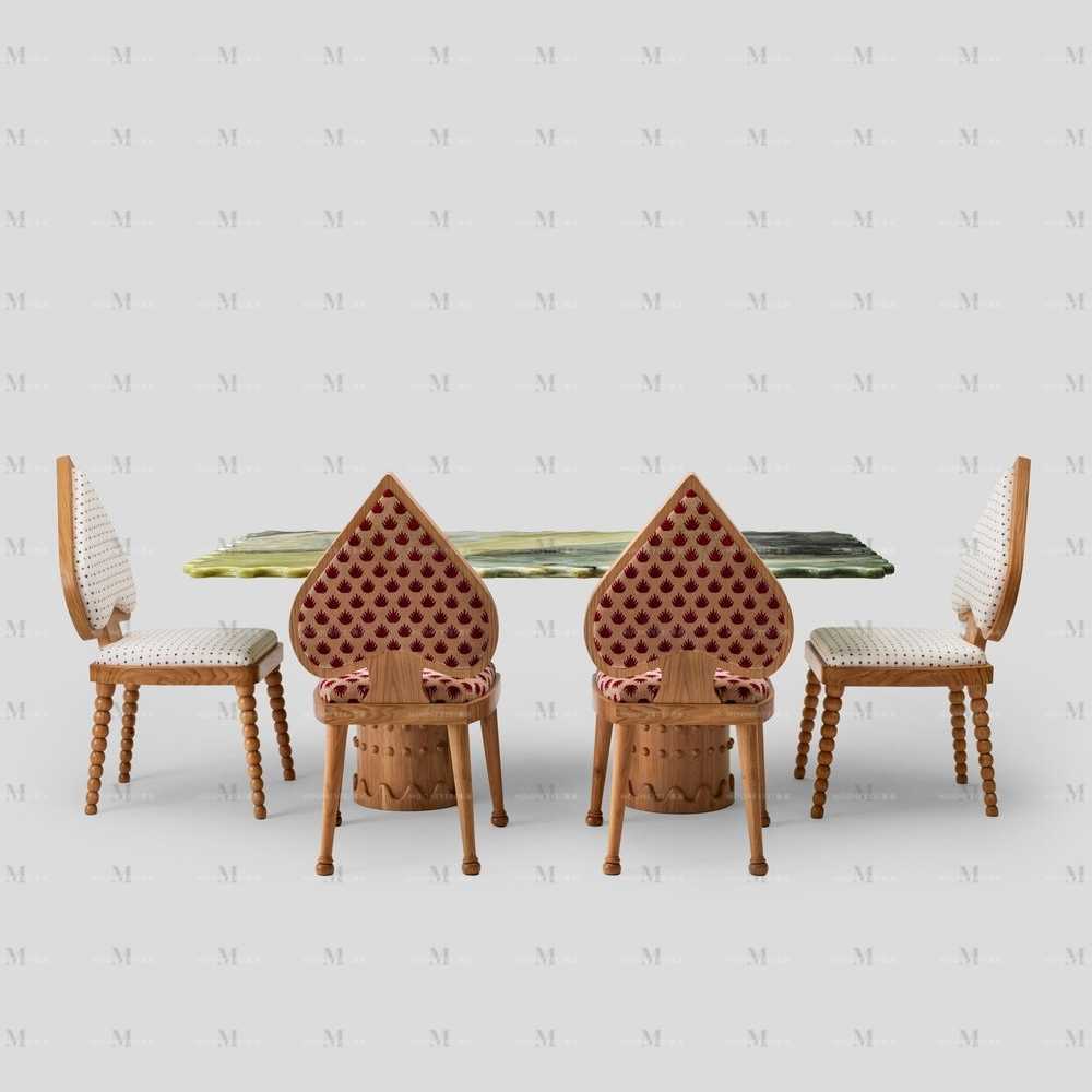 Heart-Shaped Vintage Dining Chair Set, Cream Style Solid Wood Frame with Polka Dot Upholstery, Designer Furniture for Restaurants & B&Bs