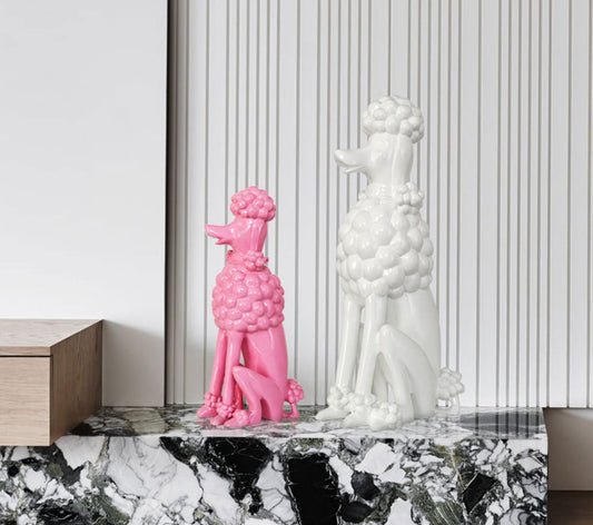 Modern White Poodle Dog Sculpture – Luxury Large Resin Figurine for Living Room, Entryway, or Office Décor