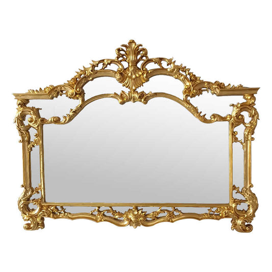 Ornate Baroque Gold Wall Mirror with Hand-Carved Rococo Frame, French Vintage Style Decorative Mirror for Bathroom & Living Room, Antique Gold Finish