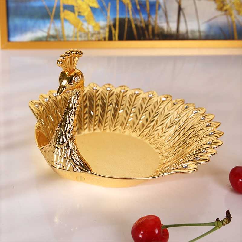 Luxury Golden Peacock Fruit Bowl – Decorative Zinc Alloy Tray for Living Room, Coffee Table, Snacks, Candy, Nut Serving, Wedding Gift