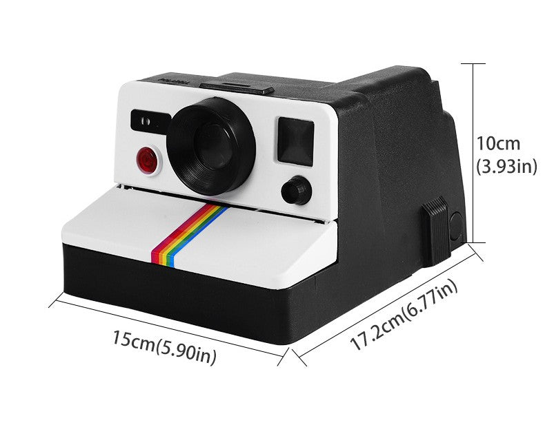 Vintage Polaroid Camera Design Toilet Paper Holder, Wall-Mounted Bathroom Tissue Dispenser with Rainbow Stripe Detail, No-Drill Installation