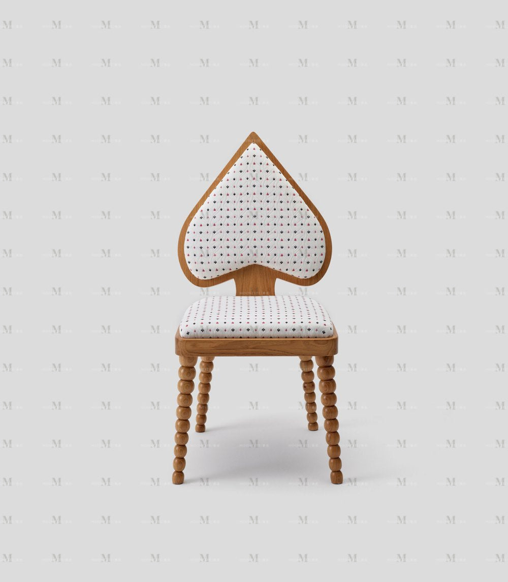 Heart-Shaped Vintage Dining Chair Set, Cream Style Solid Wood Frame with Polka Dot Upholstery, Designer Furniture for Restaurants & B&Bs