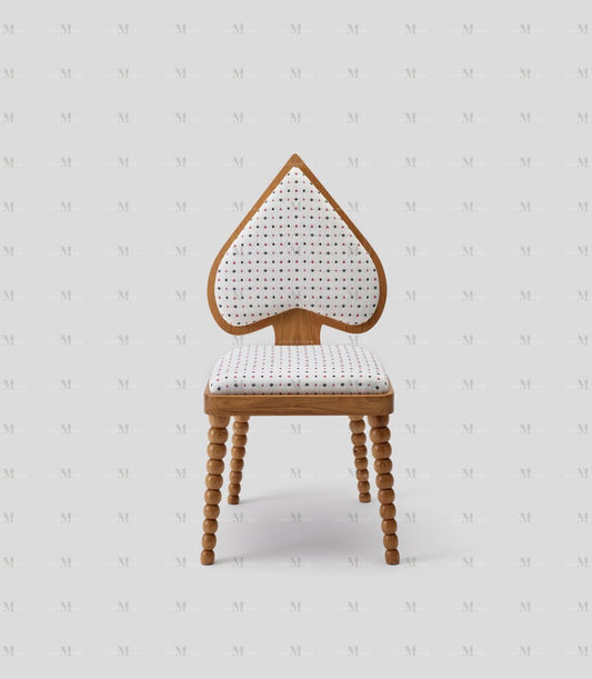 Heart-Shaped Vintage Dining Chair Set, Cream Style Solid Wood Frame with Polka Dot Upholstery, Designer Furniture for Restaurants & B&Bs