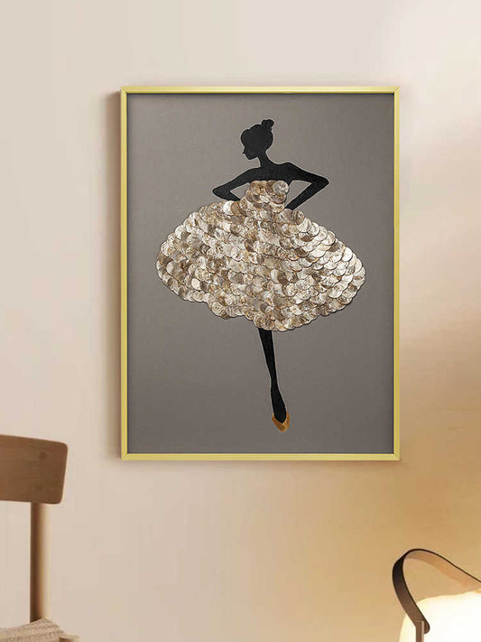 Original Luxury Ballerina Wall Art, Modern Relief Decor for Living Room, Bedroom & Dining – 3D Shell Dress Frame