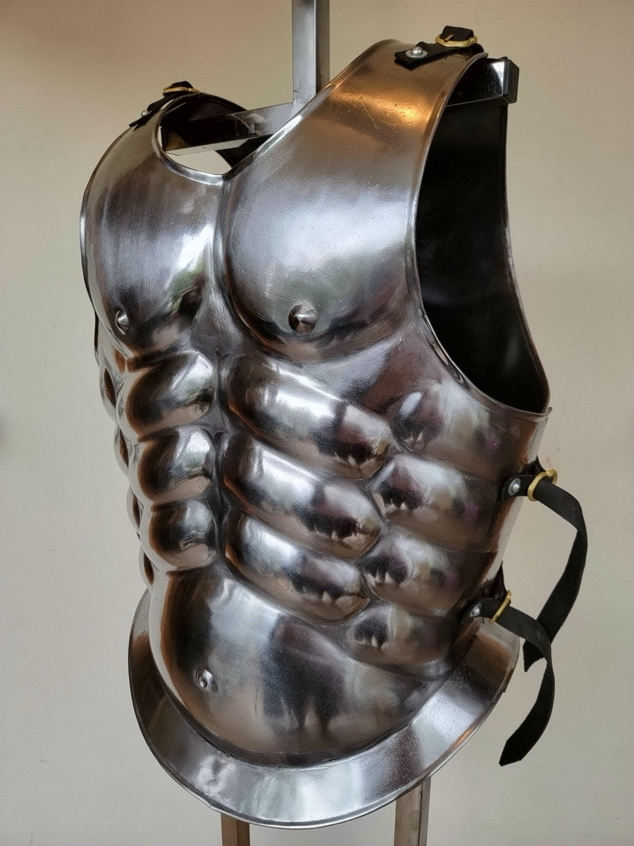 Greek Muscle Cuirass Armor Replica, Anatomical Steel Breastplate with Adjustable Leather Straps, Historical Roman Spartan Body Armor for Reenactment & Display