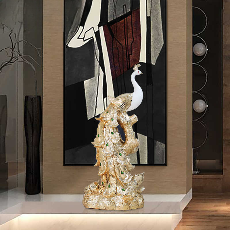 Extra Large Rose Gold Peacock Floor Sculpture – Luxury Resin Art for Living Room, Lobby, or Hotel Centerpiece