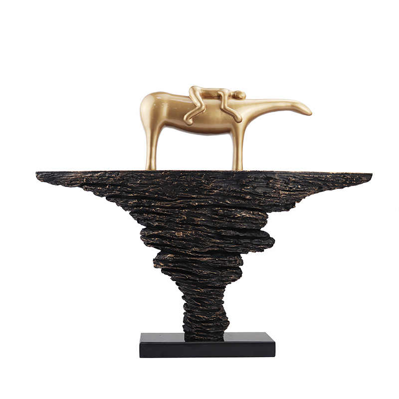 Modern Abstract Gold and Black Sculpture, Luxury Entryway and Lobby Centerpiece for Office or Sample Room, Creative Art Decor