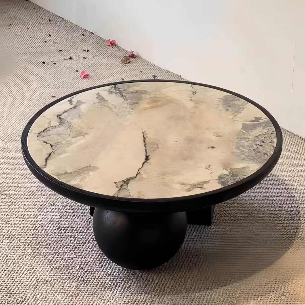 Vintage Solid Wood Coffee Table, Designer Round Tea Table, Retro Modern Minimalist Living Room Table