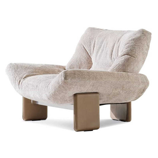 Designer Single Armchair with Premium Boucle Upholstery, Luxury Modern Accent Chair with Metal Block Base, Contemporary Lounge Chair for Living Room