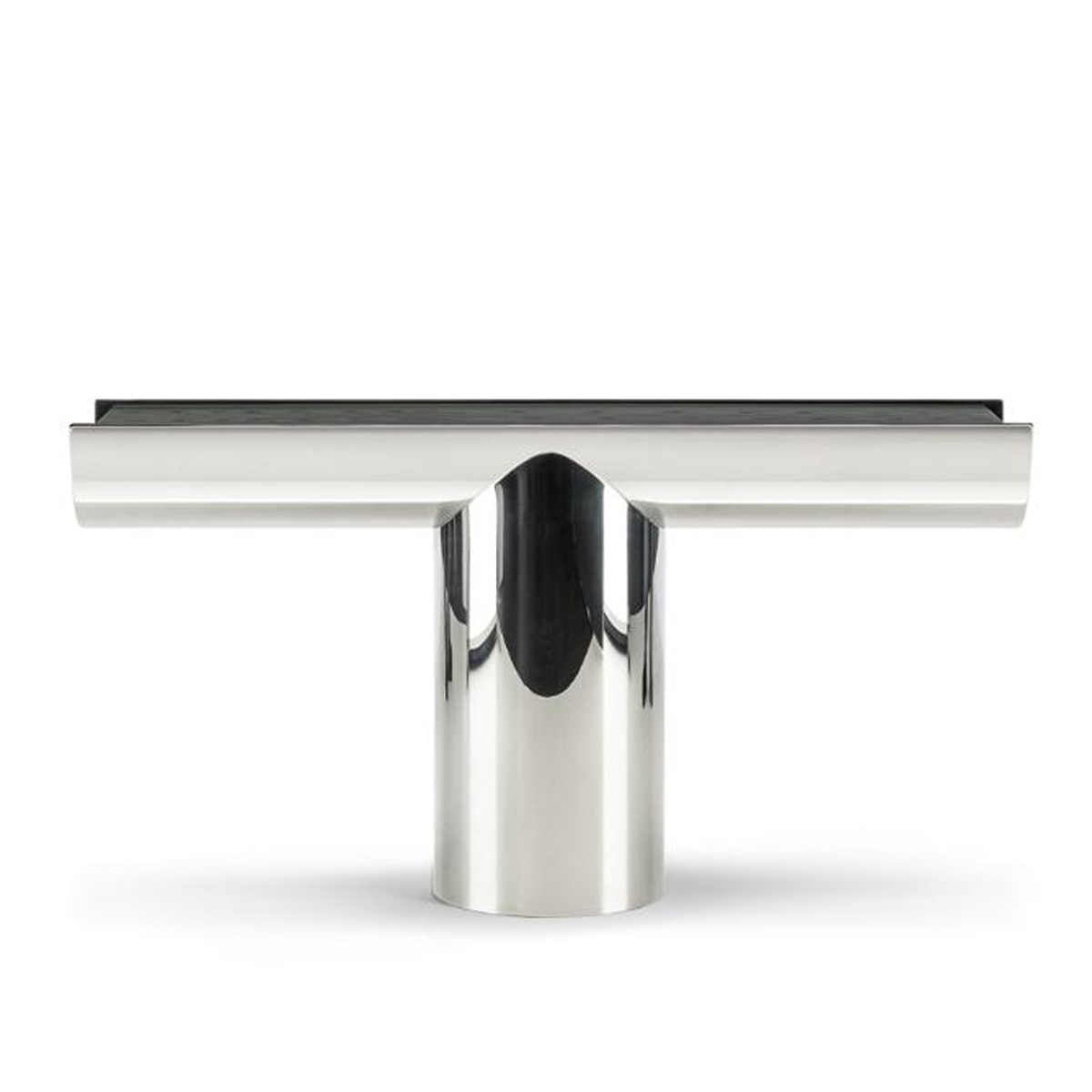 Italian Minimalist Stainless Steel Console Table, Modern Entryway Wall Table with Black Ash Top
