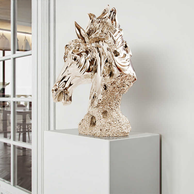 Rose Gold Horse Head Sculpture – Luxury Resin Bust Figurine for Living Room, Entryway, or Art Display