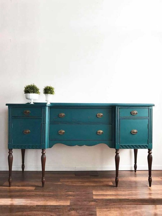 Vintage Blue Solid Wood Sideboard Cabinet – Carved Entryway Console Table with Drawers for Dining Room, Villa Hallway & Foyer