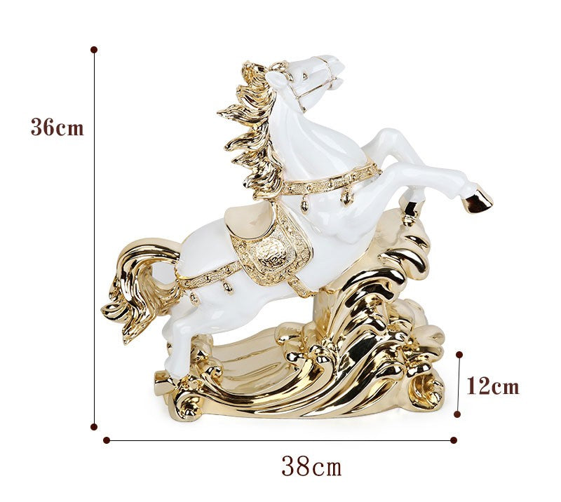 Luxury Rose Gold Horse Sculpture – Decorative Resin Stallion Figurine for Living Room, Office, TV Cabinet, or Gift