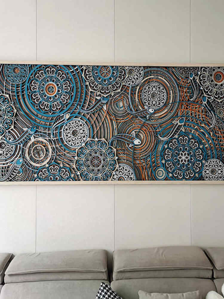 Large Abstract 3D Wood Wall Art – Modern Geometric Layered Panel for Bedroom, Sofa, Living Room