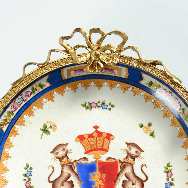 Porcelain and Brass Decorative Wall Plate – Luxury Hanging Plate Accent for Living Room, Entryway, and Foyer Wall Art
