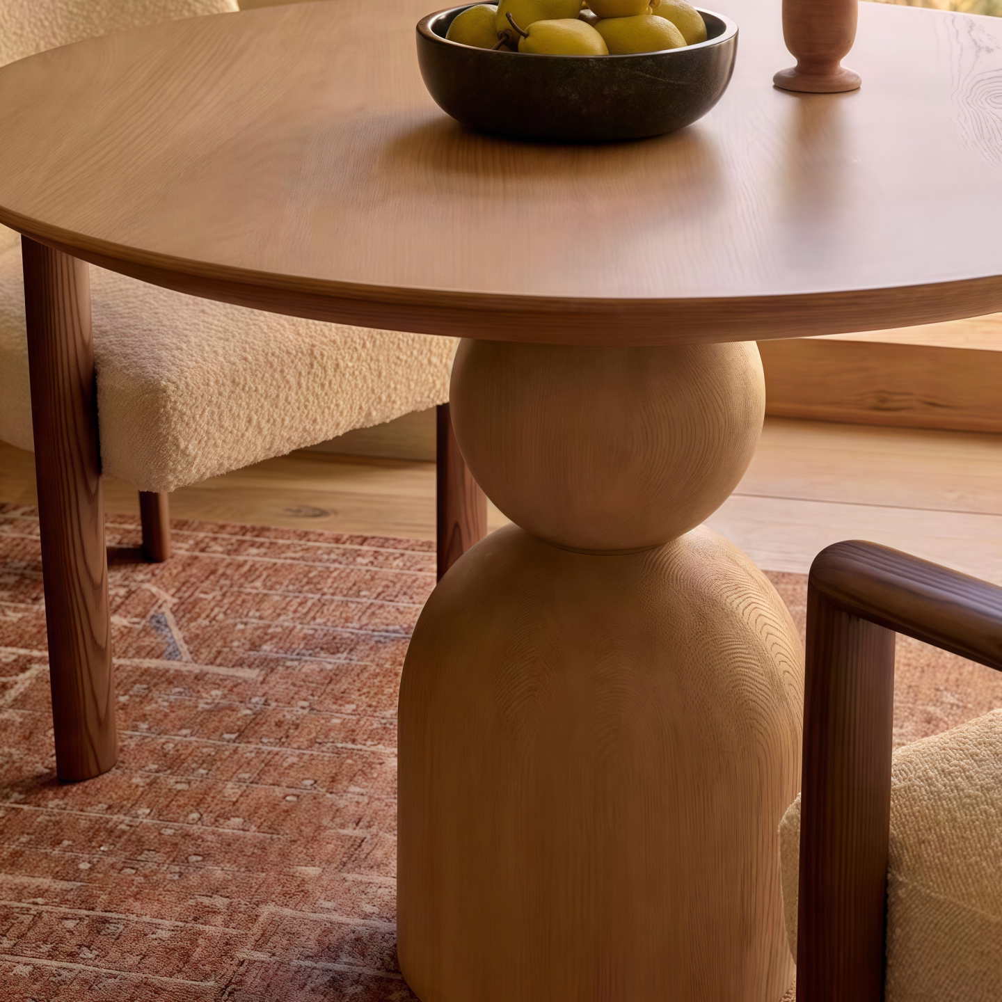 Solid Wood Round Dining Table, Designer Minimalist Natural Pedestal Office Table, Vintage Luxury Small Space Dining