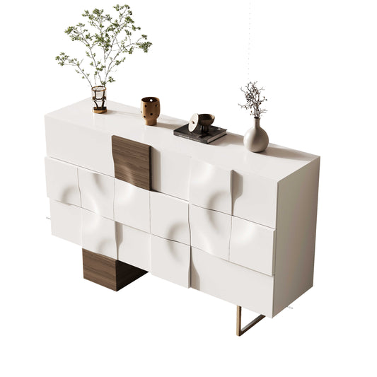 Luxury White Sideboard Cabinet – Modern Italian Style Storage Console with 3 Drawers & 1 Door, Contemporary Entryway Buffet for Living Room, Dining Room