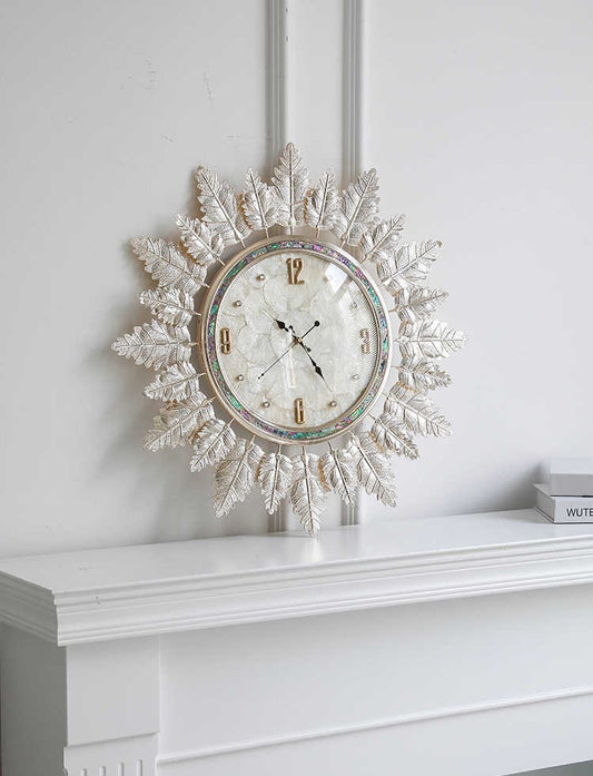 Luxury Silent Wall Clock, Modern Gold Leaf Decorative Clock for Living Room, Entryway & Bedroom – Quiet Movement
