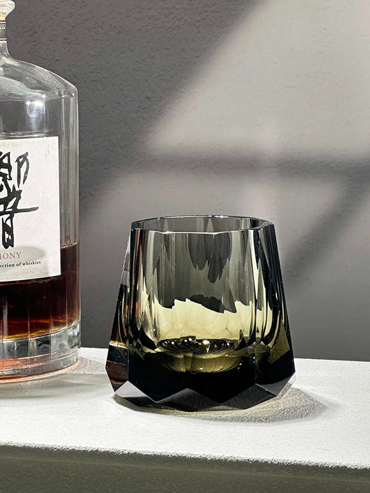 Black Mystery K9 Crystal Whiskey Glass 200ml – Premium Handcrafted Geometric Rock Tumbler, High-End Gift Box Edition
