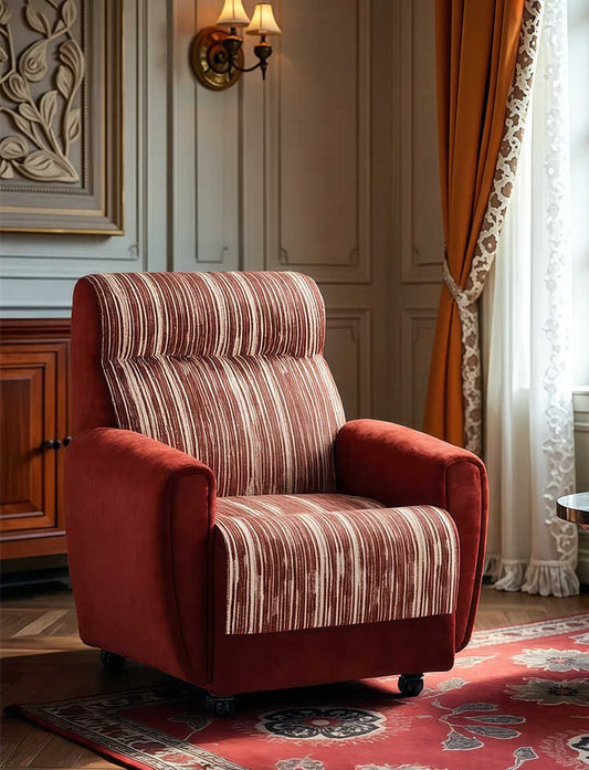 Vintage High-Back Rolling Chenille Lounge Chair – Retro Striped Accent Armchair, Lazy Single Recliner for Living Room & Bedroom