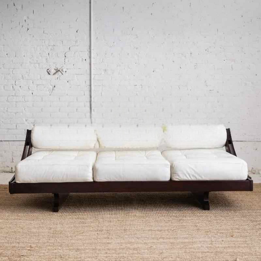 Designer Solid Wood Genuine Leather Sofa, Minimalist Luxury Vintage Lounge Couch, Mid-Century Style