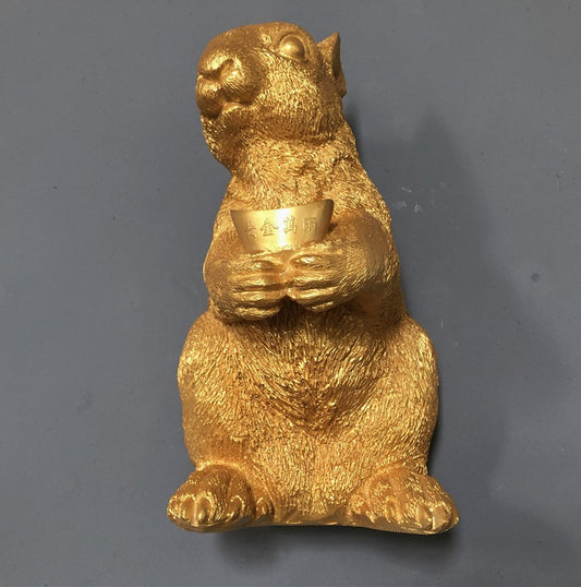 Gold Rat Zodiac Animal Head Wall Decor, Resin Sculpture for Entryway, Living Room, Bar, Indoor/Outdoor