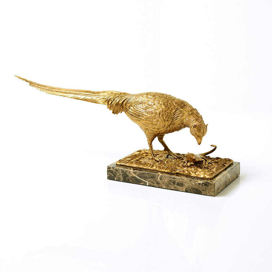 High-End Modern Brass Bird Sculpture with Marble Base – Neoclassical Decorative Statue for Office, Study, or Living Room