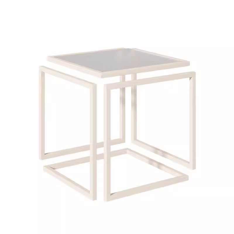 Modern Minimalist Floating Glass Side Table, Large White Metal Frame Square Accent for Living Room, Sofa, or Bedroom