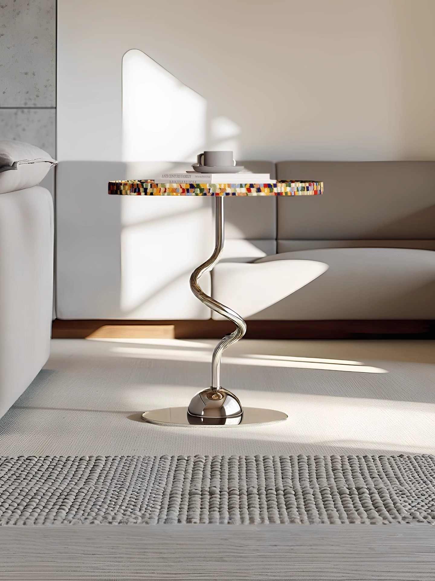 Italian Luxury Designer Side Table – Modern Sculptural Small Round Accent Table, Creative Curved Sofa Table, Elegant Living Room, Bedroom, Balcony Furniture