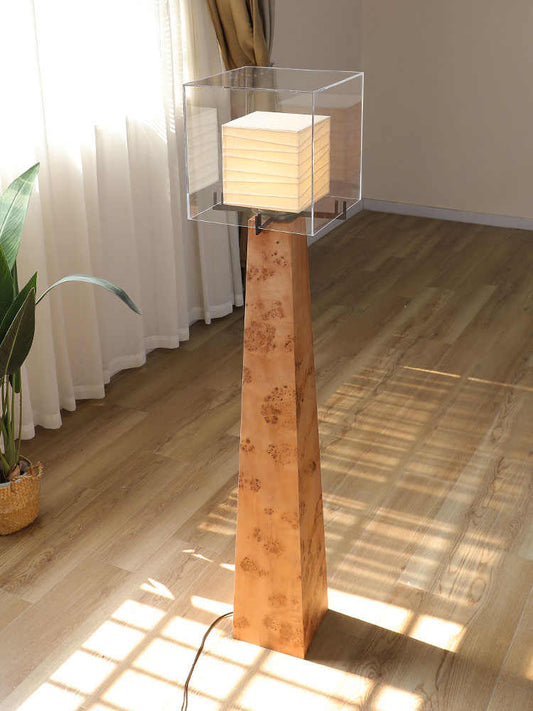Solid Wood Burl Floor Lamp, Retro Art Standing Light for Hotel Lobby, Villa, or Living Room (Luxury Ash Wood)