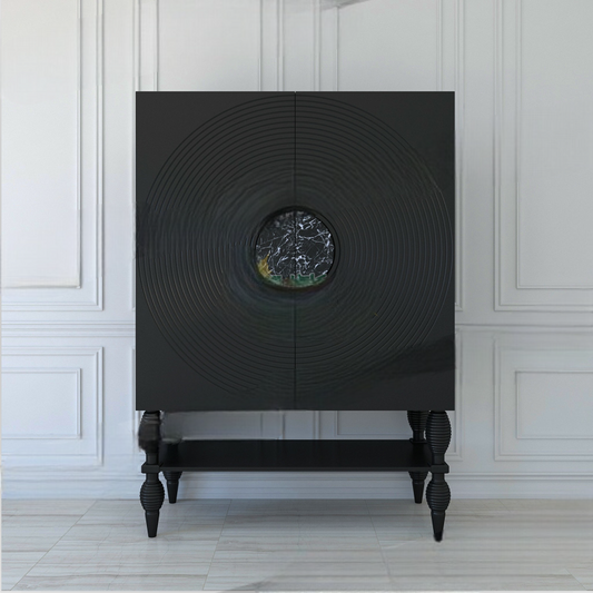 Modern Luxury Black Lacquer Sideboard Cabinet, Minimalist Artistic Tall Tea & Storage Cabinet for Living Room Entryway
