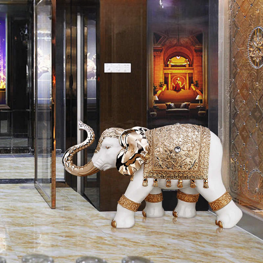 Grand Rose Gold Elephant Floor Sculpture – Luxury Oversized Resin Decorative Statue for Hotel, Lobby, Entryway, or Living Room