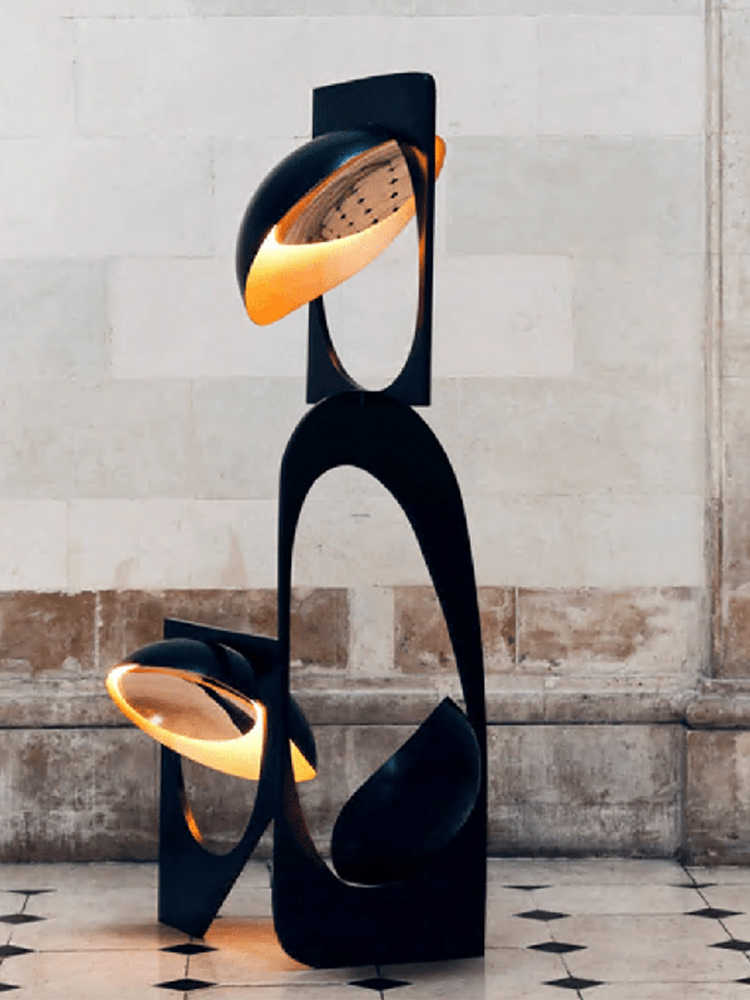 Hotel & Showroom Creative Art Installation Floor Lamp, Modern Sculptural Sand Black Statement Piece, Medium Size