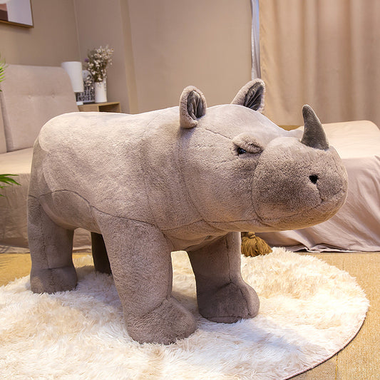 Large Rideable Realistic Rhino Plush Toy – Jumbo Stuffed Animal Model for Kids, Room Decor, Photo Prop, Birthday Gift, Sofa-Style Doll