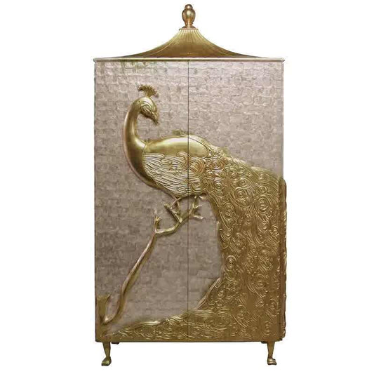 Neoclassical Double-Door Peacock Relief Storage Cabinet – Luxury Shell Carved Wardrobe, Solid Wood Custom Living/Bedroom Cabinet