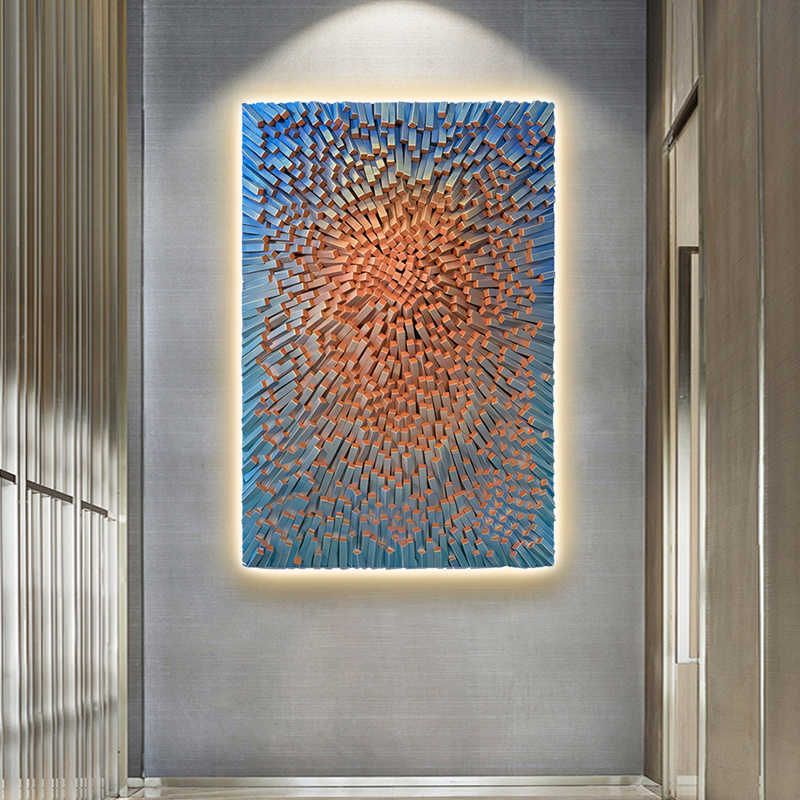 Luxury 3D Abstract Wall Art for Sales Office, Hotel, Duplex Living Room, Grand Entrance Decor, “Rhythm” Sand Texture Environmental Hand-Painted Mural, Backlit Warm Lighting
