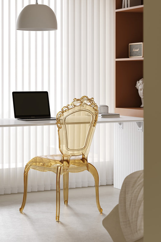 Acrylic Princess Dining Chair, Vintage Crystal "Ghost" Queen-Back Armchair – Amber Transparent