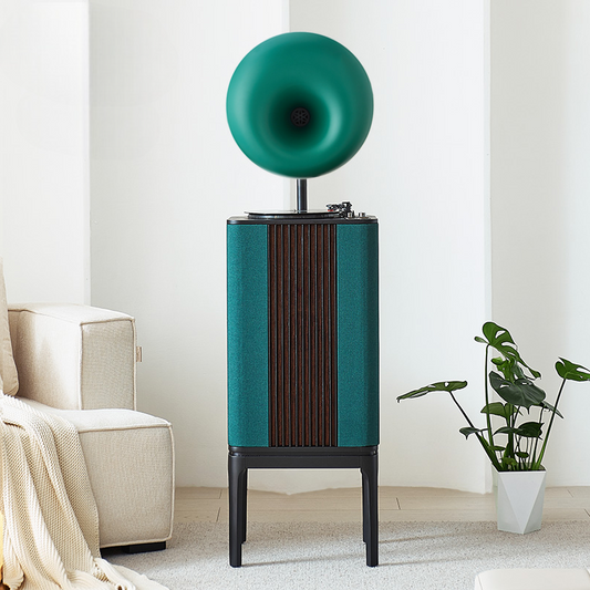 Modern HiFi Bluetooth Turntable Record Player with Integrated Stereo Speakers, Vinyl Playback, USB, and Wireless Connectivity – Green All-in-One System