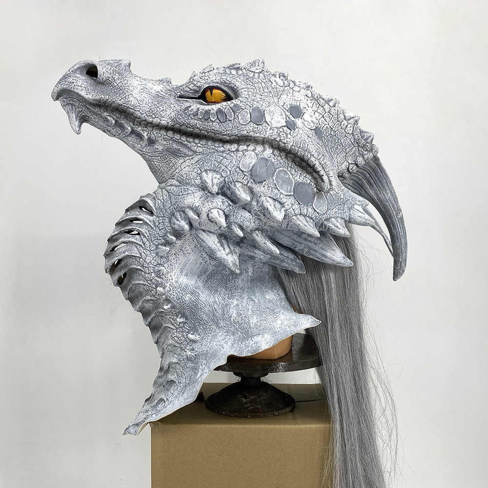 Ancient Dragon King Latex Mask – Realistic Gray Dragon Head Costume for Halloween, Cosplay, Parties & Performance
