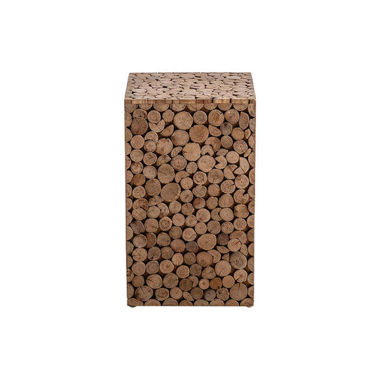 Wabi-Sabi Rustic Wood Branch Cube Table, Natural Teak Log End Accent Table for Living Room & Bedroom