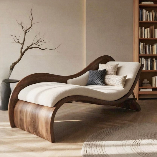 Minimalist Luxury Chaise Lounge – Black Walnut Solid Wood Daybed for Living Room & Bedroom