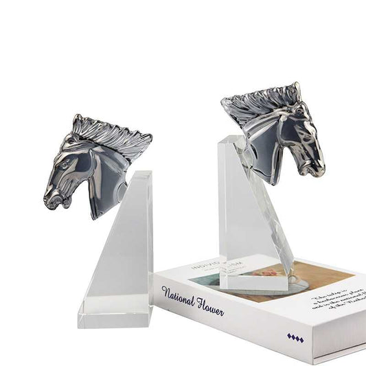 Modern Horse Head Crystal Bookend – High-End Marble Acrylic Decor for Home, Office, Sales Sample Room (Single Piece, Gray)