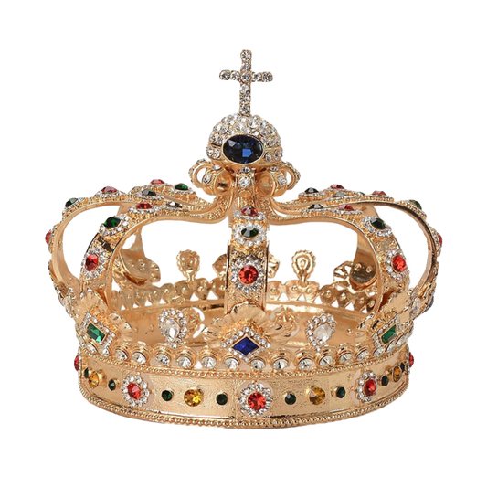 Mens Royal King Crown Gold Alloy Vintage Gemstone Tiara for Prom, Party, Prince Costume, Unisex Performance Accessory, Adjustable